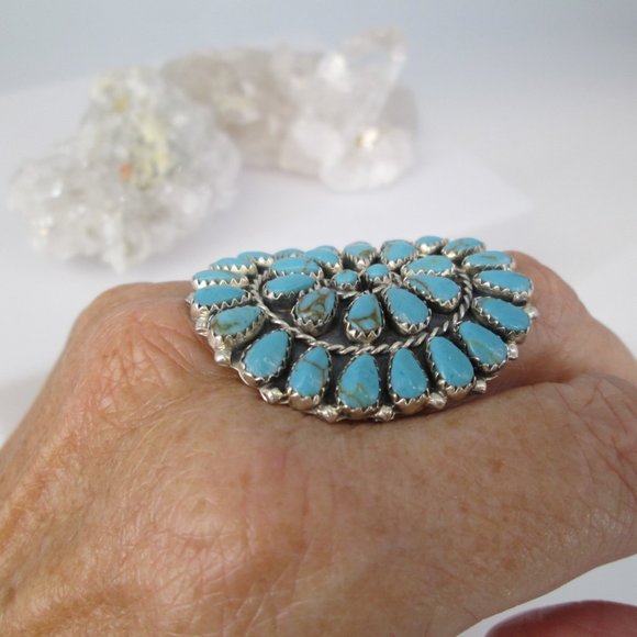 Navajo Sterling Turquoise Cluster Ring>Turquoise ring,Sterling Genuine Turquoise - Picture 3 of 5